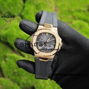 Patek Philippe Nautilus rose gold 5712R, 1:1 customized CNC18K pure gold case, rubber strap, best alternative dial pointer moon phase, ball top needle shaft, customized ACE240 integrated movement - Image 4