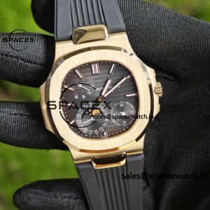 Patek Philippe Nautilus rose gold 5712R, 1:1 customized CNC18K pure gold case, rubber strap, best alternative dial pointer moon phase, ball top needle shaft, customized ACE240 integrated movement - Image 6