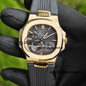 Patek Philippe Nautilus rose gold 5712R, 1:1 customized CNC18K pure gold case, rubber strap, best alternative dial pointer moon phase, ball top needle shaft, customized ACE240 integrated movement - Image 7