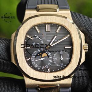 Patek Philippe Nautilus rose gold 5712R, 1:1 customized CNC18K pure gold case, rubber strap, best alternative dial pointer moon phase, ball top needle shaft, customized ACE240 integrated movement - Image 11