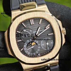 Patek Philippe Nautilus rose gold 5712R, 1:1 customized CNC18K pure gold case, rubber strap, best alternative dial pointer moon phase, ball top needle shaft, customized ACE240 integrated movement - Image 10