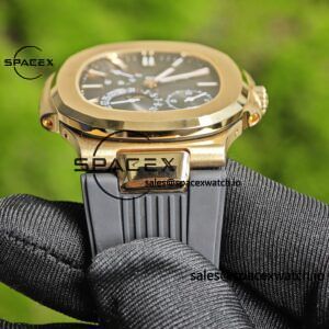 Patek Philippe Nautilus rose gold 5712R, 1:1 customized CNC18K pure gold case, rubber strap, best alternative dial pointer moon phase, ball top needle shaft, customized ACE240 integrated movement - Image 23