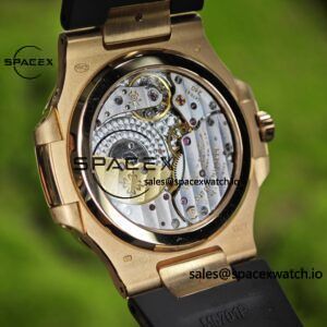 Patek Philippe Nautilus rose gold 5712R, 1:1 customized CNC18K pure gold case, rubber strap, best alternative dial pointer moon phase, ball top needle shaft, customized ACE240 integrated movement - Image 18