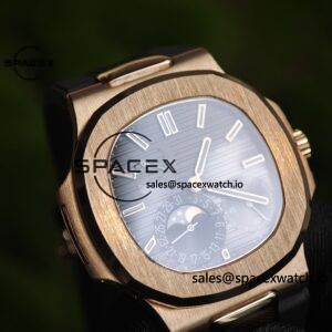Patek Philippe Nautilus rose gold 5712R, 1:1 customized CNC18K pure gold case, rubber strap, best alternative dial pointer moon phase, ball top needle shaft, customized ACE240 integrated movement - Image 14