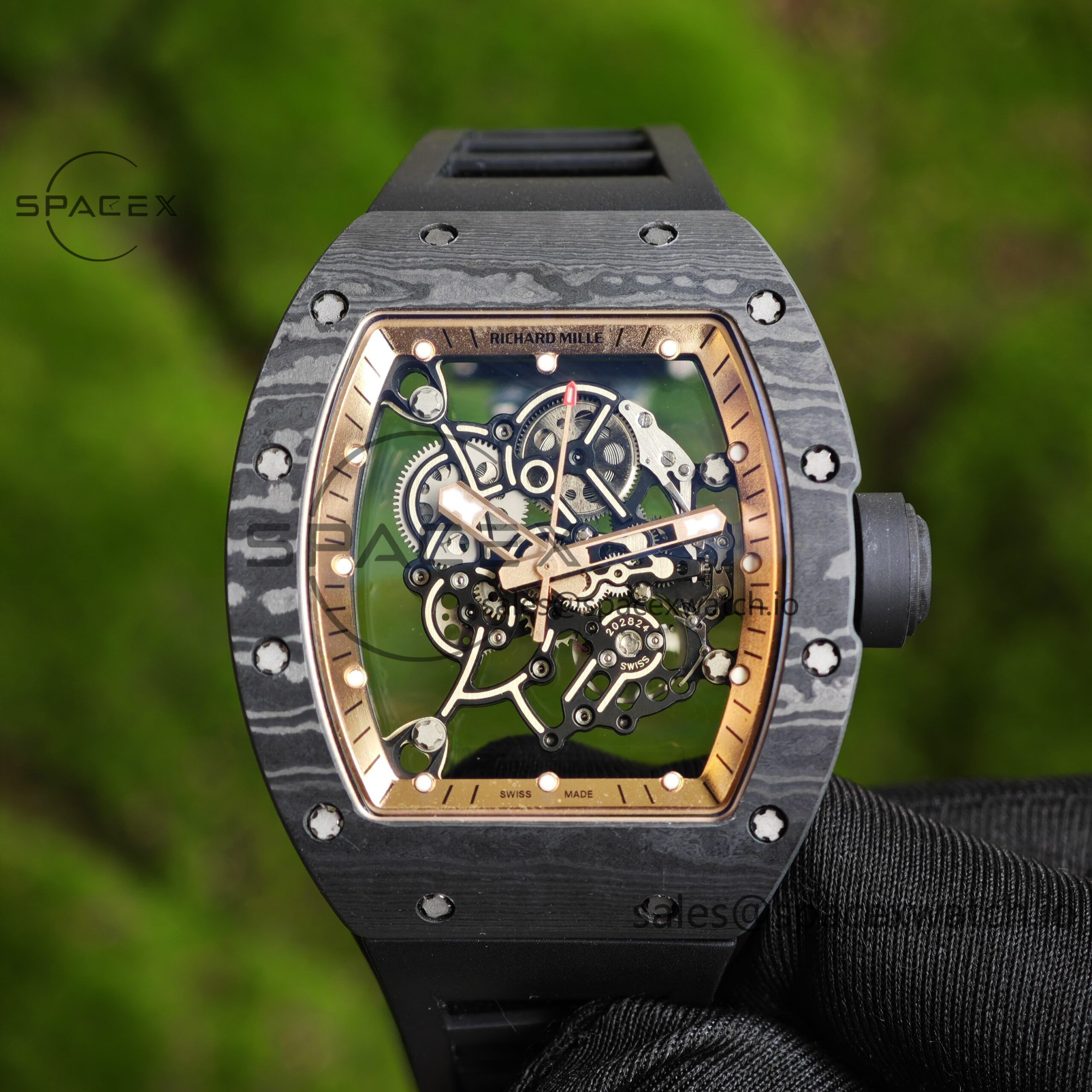 IMG_20250226_161544(1) 1: 1. Customized Best Version Black Gold RM-055, Black Carbon Fiber Case, Vaucher RMUL2 Movement, Black Rubber Strap, Titanium Buckle, Can be Paired with Nylon Strap - Image 1