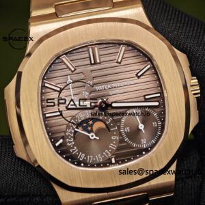 Patek Philippe Nautilus rose gold 5712R, 1:1 customized CNC18K pure gold case, optimal substitute dial pointer moon phase, ball top needle shaft, customized ACE240 integrated movement - Image 8