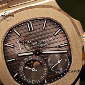Patek Philippe Nautilus rose gold 5712R, 1:1 customized CNC18K pure gold case, optimal substitute dial pointer moon phase, ball top needle shaft, customized ACE240 integrated movement - Image 10