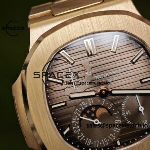 Patek Philippe Nautilus rose gold 5712R, 1:1 customized CNC18K pure gold case, optimal substitute dial pointer moon phase, ball top needle shaft, customized ACE240 integrated movement - Image 12