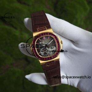 Patek Philippe Nautilus 5724R 1:1 Customized Best Alternative Gradient Dial Natural Ruby Scale, Customized Natural Ruby Outer Ring, 18K Gold Plated Case, 240 Integrated Movement - Image 3