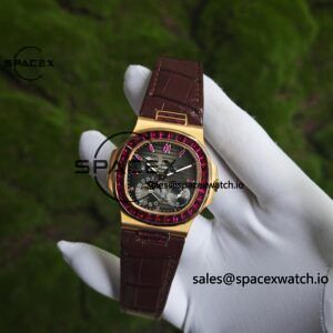 Patek Philippe Nautilus 5724R 1:1 Customized Best Alternative Gradient Dial Natural Ruby Scale, Customized Natural Ruby Outer Ring, 18K Gold Plated Case, 240 Integrated Movement - Image 4