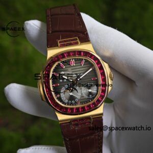 Patek Philippe Nautilus 5724R 1:1 Customized Best Alternative Gradient Dial Natural Ruby Scale, Customized Natural Ruby Outer Ring, 18K Gold Plated Case, 240 Integrated Movement - Image 6