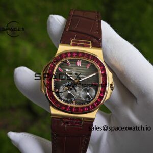 Patek Philippe Nautilus 5724R 1:1 Customized Best Alternative Gradient Dial Natural Ruby Scale, Customized Natural Ruby Outer Ring, 18K Gold Plated Case, 240 Integrated Movement - Image 7