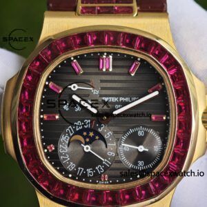 Patek Philippe Nautilus 5724R 1:1 Customized Best Alternative Gradient Dial Natural Ruby Scale, Customized Natural Ruby Outer Ring, 18K Gold Plated Case, 240 Integrated Movement - Image 10