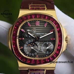 Patek Philippe Nautilus 5724R 1:1 Customized Best Alternative Gradient Dial Natural Ruby Scale, Customized Natural Ruby Outer Ring, 18K Gold Plated Case, 240 Integrated Movement - Image 8
