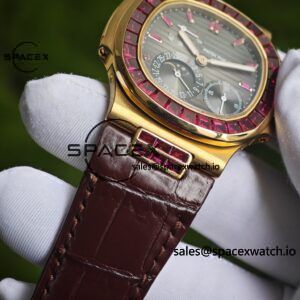 Patek Philippe Nautilus 5724R 1:1 Customized Best Alternative Gradient Dial Natural Ruby Scale, Customized Natural Ruby Outer Ring, 18K Gold Plated Case, 240 Integrated Movement - Image 11
