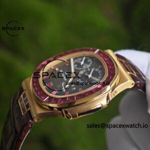 Patek Philippe Nautilus 5724R 1:1 Customized Best Alternative Gradient Dial Natural Ruby Scale, Customized Natural Ruby Outer Ring, 18K Gold Plated Case, 240 Integrated Movement - Image 15