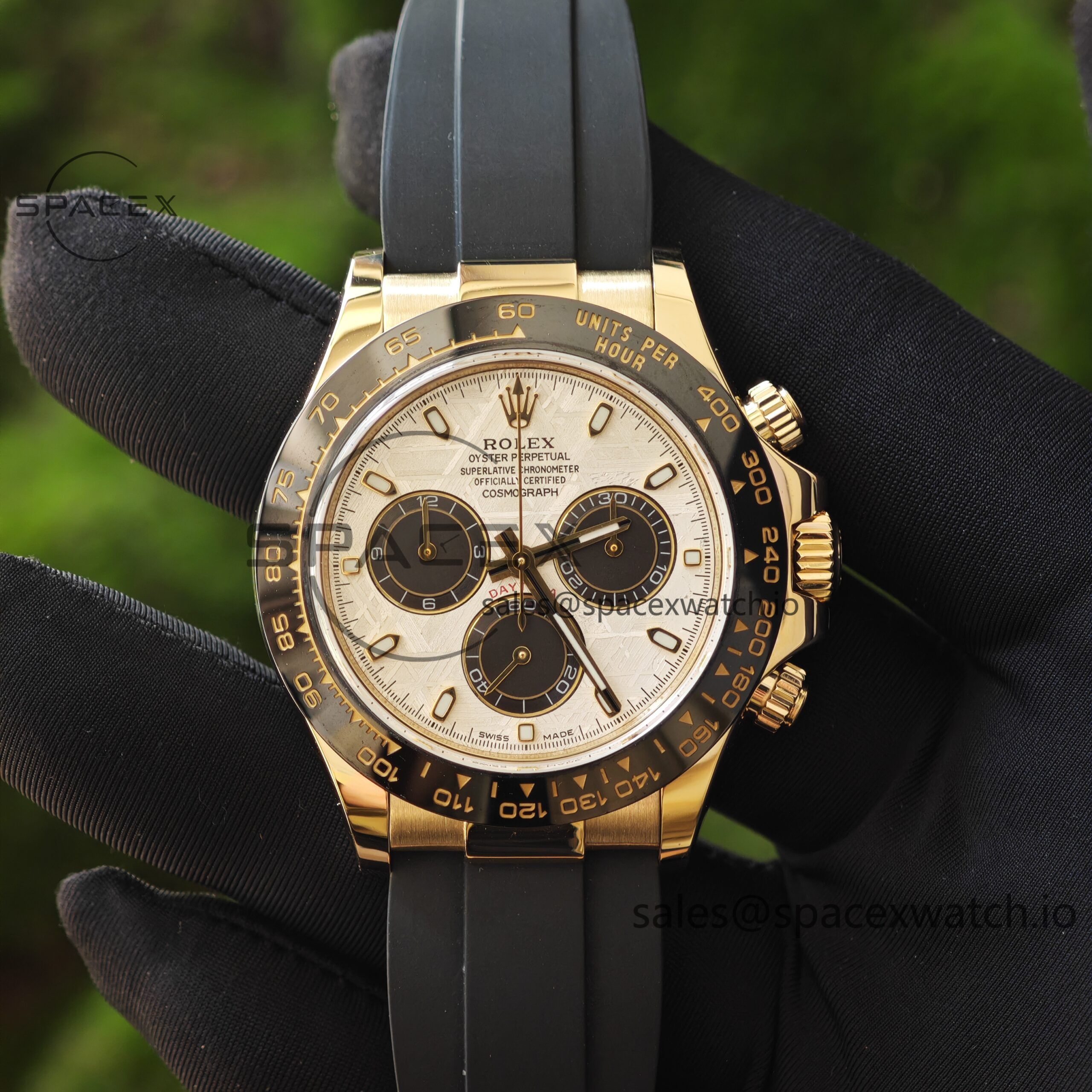 IMG_20250322_155904 Daytona 116518 customized 1:1 best version meteorite dial, best substitute hands, CNC customized 18K pure gold case clasp, with Oysterflex strap, Dandong 4130 movement - Image 1