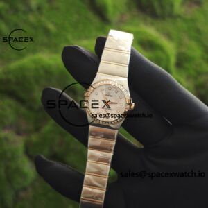 Omega Constellation 27mm imported quartz movement women's watch diamond bezel white mother of pearl dial, plated with 18K rose gold - Image 4