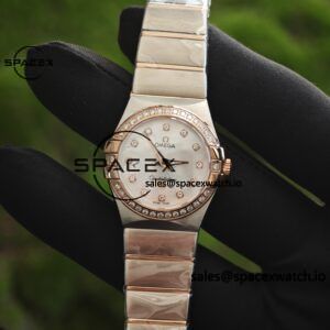 Omega Constellation 27mm imported quartz movement women's watch diamond bezel white mother of pearl dial, plated with 18K rose gold - Image 7