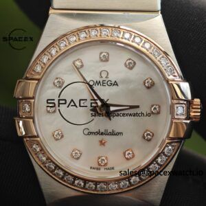 Omega Constellation 27mm imported quartz movement women's watch diamond bezel white mother of pearl dial, plated with 18K rose gold - Image 8