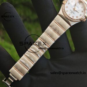 Omega Constellation 27mm imported quartz movement women's watch diamond bezel white mother of pearl dial, plated with 18K rose gold - Image 16