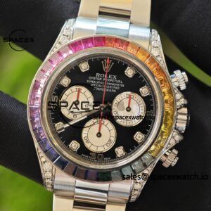 Rolex Daytona Series 116599 RBOW Platinum Rainbow Di 1:1CNC Customized Case, Strap, Buckle, Customized Best Dial, Natural Sapphire Rainbow Outer Ring, Dandong 4130 Movement - Image 7