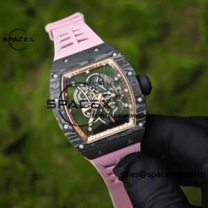 Customized Black Gold RM-055, Black Carbon Fiber Case, RMUL2 Integrated Movement, Customized Pink Natural Rubber Strap (Available in More Colors), Titanium Buckle - Image 3
