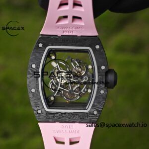 Customized Black Gold RM-055, Black Carbon Fiber Case, RMUL2 Integrated Movement, Customized Pink Natural Rubber Strap (Available in More Colors), Titanium Buckle - Image 7