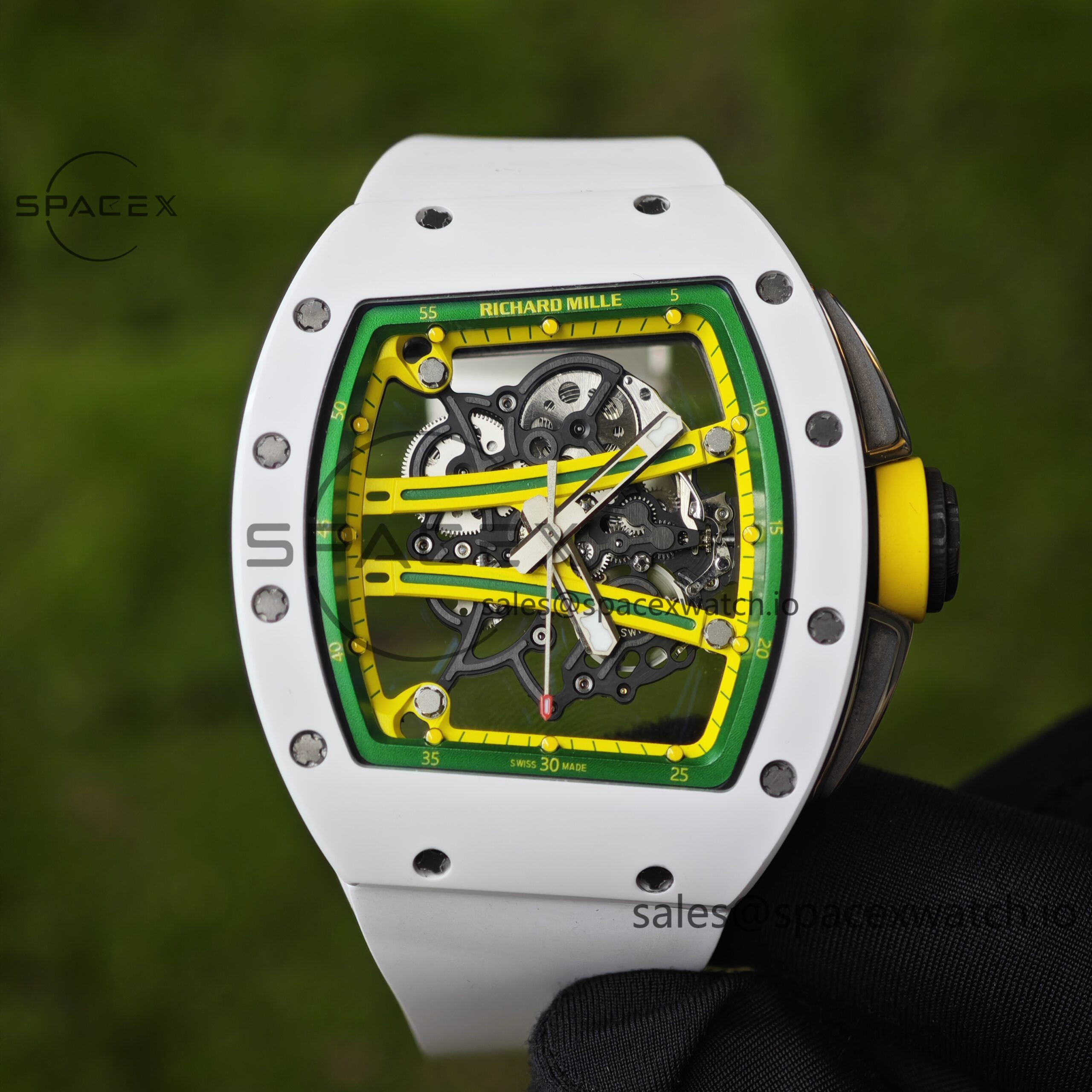 IMG_20250427_123156(1) Customized Richard Mill 61-01 green track, ZF white ceramic case, customized VA best integrated movement (appearance and function identical to genuine), natural white rubber strap - Image 1