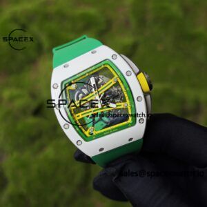 Customized Richard Mill 61-01 green track, CNC1:1 customized white ceramic case, customized VA best integrated movement (appearance and function identical to genuine), green natural rubber strap, titanium buckle - Image 3
