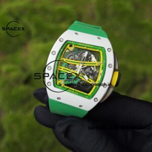 Customized Richard Mill 61-01 green track, CNC1:1 customized white ceramic case, customized VA best integrated movement (appearance and function identical to genuine), green natural rubber strap, titanium buckle - Image 4