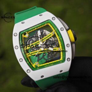 Customized Richard Mill 61-01 green track, CNC1:1 customized white ceramic case, customized VA best integrated movement (appearance and function identical to genuine), green natural rubber strap, titanium buckle - Image 6