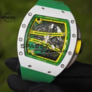 Customized Richard Mill 61-01 green track, CNC1:1 customized white ceramic case, customized VA best integrated movement (appearance and function identical to genuine), green natural rubber strap, titanium buckle - Image 7