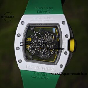 Customized Richard Mill 61-01 green track, CNC1:1 customized white ceramic case, customized VA best integrated movement (appearance and function identical to genuine), green natural rubber strap, titanium buckle - Image 10