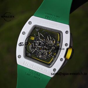 Customized Richard Mill 61-01 green track, CNC1:1 customized white ceramic case, customized VA best integrated movement (appearance and function identical to genuine), green natural rubber strap, titanium buckle - Image 12