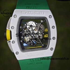 Customized Richard Mill 61-01 green track, CNC1:1 customized white ceramic case, customized VA best integrated movement (appearance and function identical to genuine), green natural rubber strap, titanium buckle - Image 13