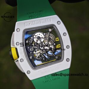 Customized Richard Mill 61-01 green track, CNC1:1 customized white ceramic case, customized VA best integrated movement (appearance and function identical to genuine), green natural rubber strap, titanium buckle - Image 14