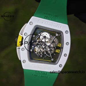Customized Richard Mill 61-01 green track, CNC1:1 customized white ceramic case, customized VA best integrated movement (appearance and function identical to genuine), green natural rubber strap, titanium buckle - Image 15