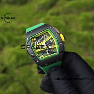 Customized Richard Mill 61-01 green track, ZF black ceramic case, customized VA best integrated movement (appearance and function identical to genuine), green natural rubber strap, yellow crown rubber ring - Image 3