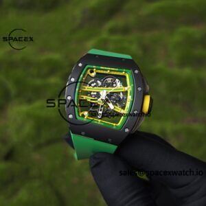 Customized Richard Mill 61-01 green track, ZF black ceramic case, customized VA best integrated movement (appearance and function identical to genuine), green natural rubber strap, yellow crown rubber ring - Image 4