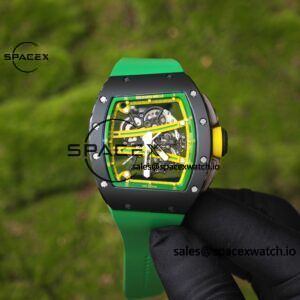 Customized Richard Mill 61-01 green track, ZF black ceramic case, customized VA best integrated movement (appearance and function identical to genuine), green natural rubber strap, yellow crown rubber ring - Image 5