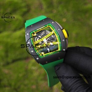 Customized Richard Mill 61-01 green track, ZF black ceramic case, customized VA best integrated movement (appearance and function identical to genuine), green natural rubber strap, yellow crown rubber ring - Image 6