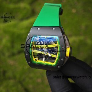 Customized Richard Mill 61-01 green track, ZF black ceramic case, customized VA best integrated movement (appearance and function identical to genuine), green natural rubber strap, yellow crown rubber ring - Image 8