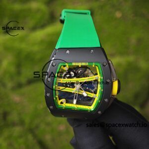 Customized Richard Mill 61-01 green track, ZF black ceramic case, customized VA best integrated movement (appearance and function identical to genuine), green natural rubber strap, yellow crown rubber ring - Image 9
