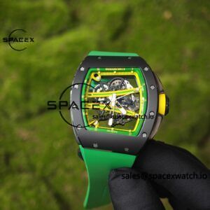Customized Richard Mill 61-01 green track, ZF black ceramic case, customized VA best integrated movement (appearance and function identical to genuine), green natural rubber strap, yellow crown rubber ring - Image 11