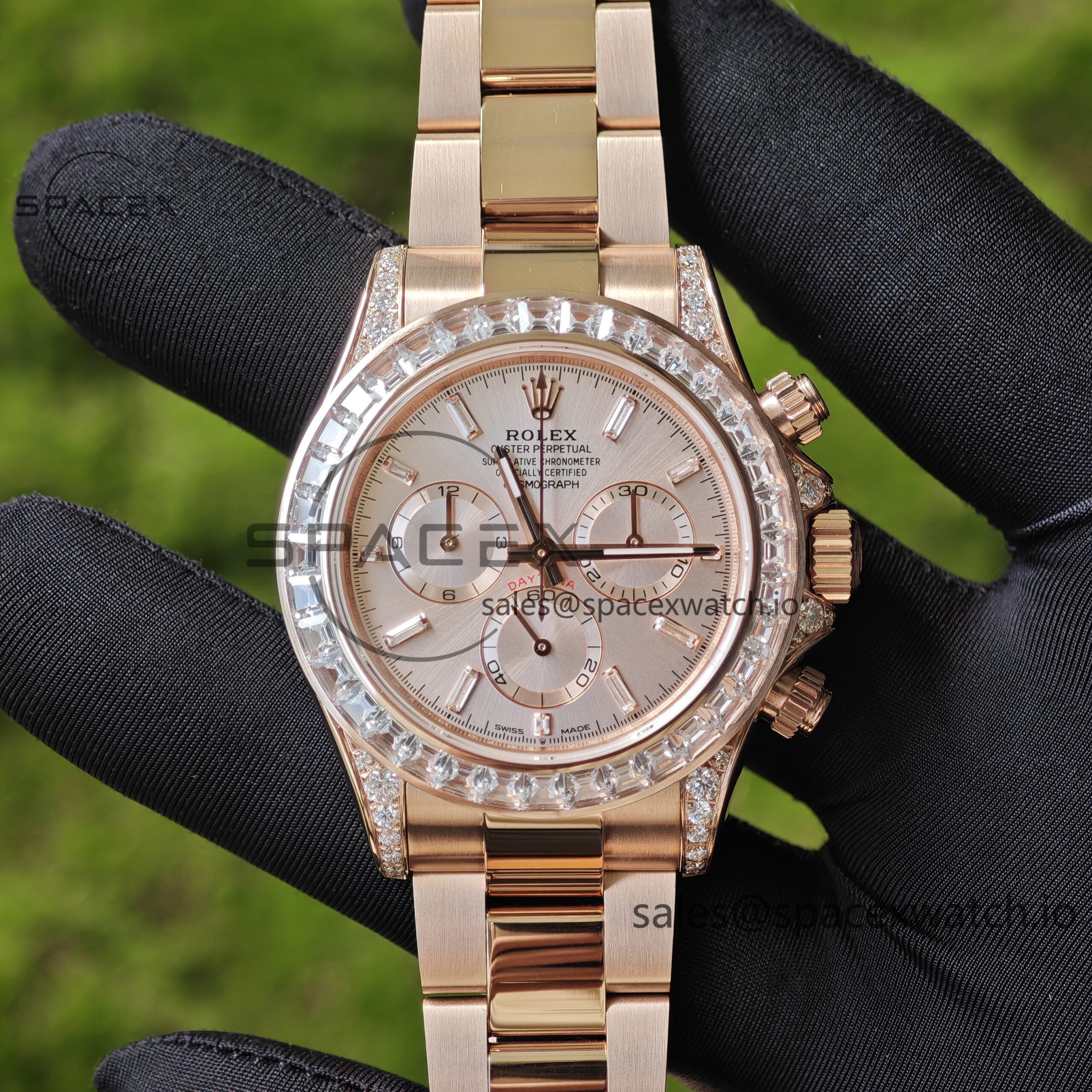 IMG_20250509_151637 New Rolex Daytona series m126595tbr rose gold, handmade custom true T-shaped diamond outer ring, (Swiss handmade inlay) electroplated 18K rose gold case, strap, clasp, Dandong 4130 movement - Image 1