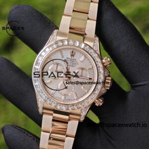 New Rolex Daytona series m126595tbr rose gold, handmade custom true T-shaped diamond outer ring, (Swiss handmade inlay) electroplated 18K rose gold case, strap, clasp, Dandong 4130 movement - Image 7