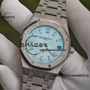 AP Royal Oak 39mm Frost Gold 15202, custom imported to replace the ice blue dial and calendar. The entire watch is made of frost gold technology, wrapped in 18K white gold treatment, and equipped with a self-produced 2121 movement - Image 10