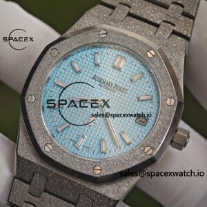 AP Royal Oak 39mm Frost Gold 15202, custom imported to replace the ice blue dial and calendar. The entire watch is made of frost gold technology, wrapped in 18K white gold treatment, and equipped with a self-produced 2121 movement - Image 12