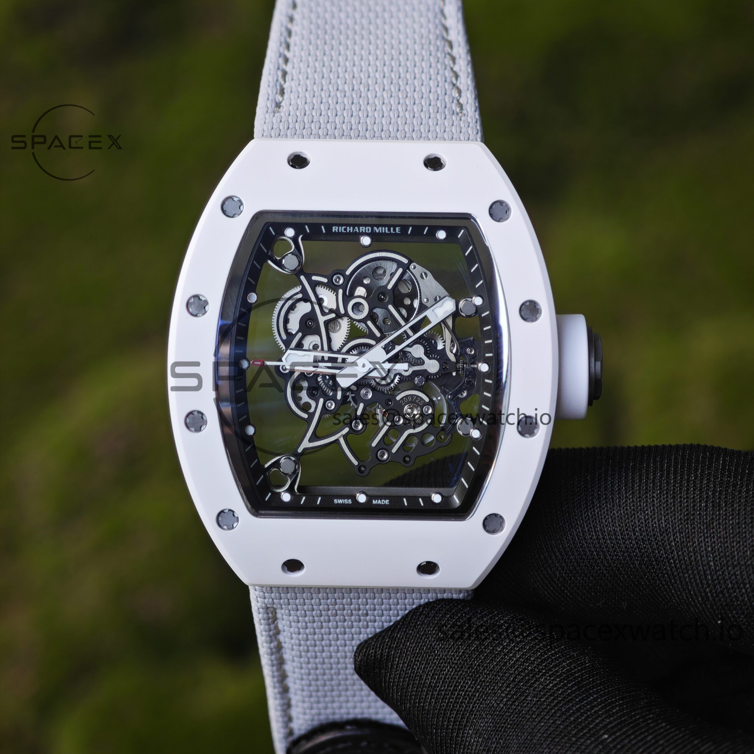 IMG_20250606_162928 1: 1. Customized Richard Mille RM-055 white ceramic, titanium rubber inner shell, Vaucher RMUL2 super movement, canvas Velcro strap - Image 1